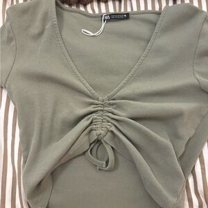 Zara Sage Green Crunch Top